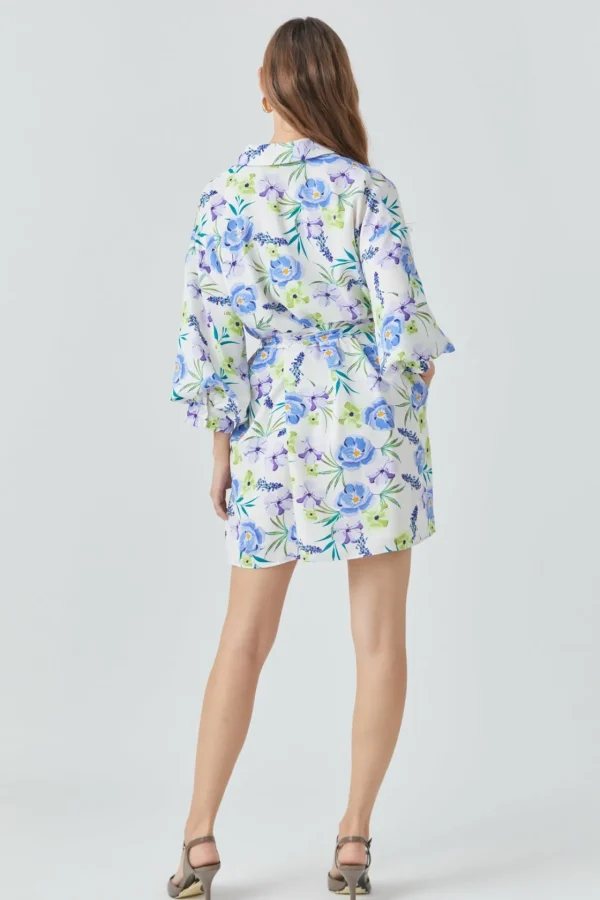 ENDLESS ROSE Tops*- Floral Print Belted Collared Dress BLUE
