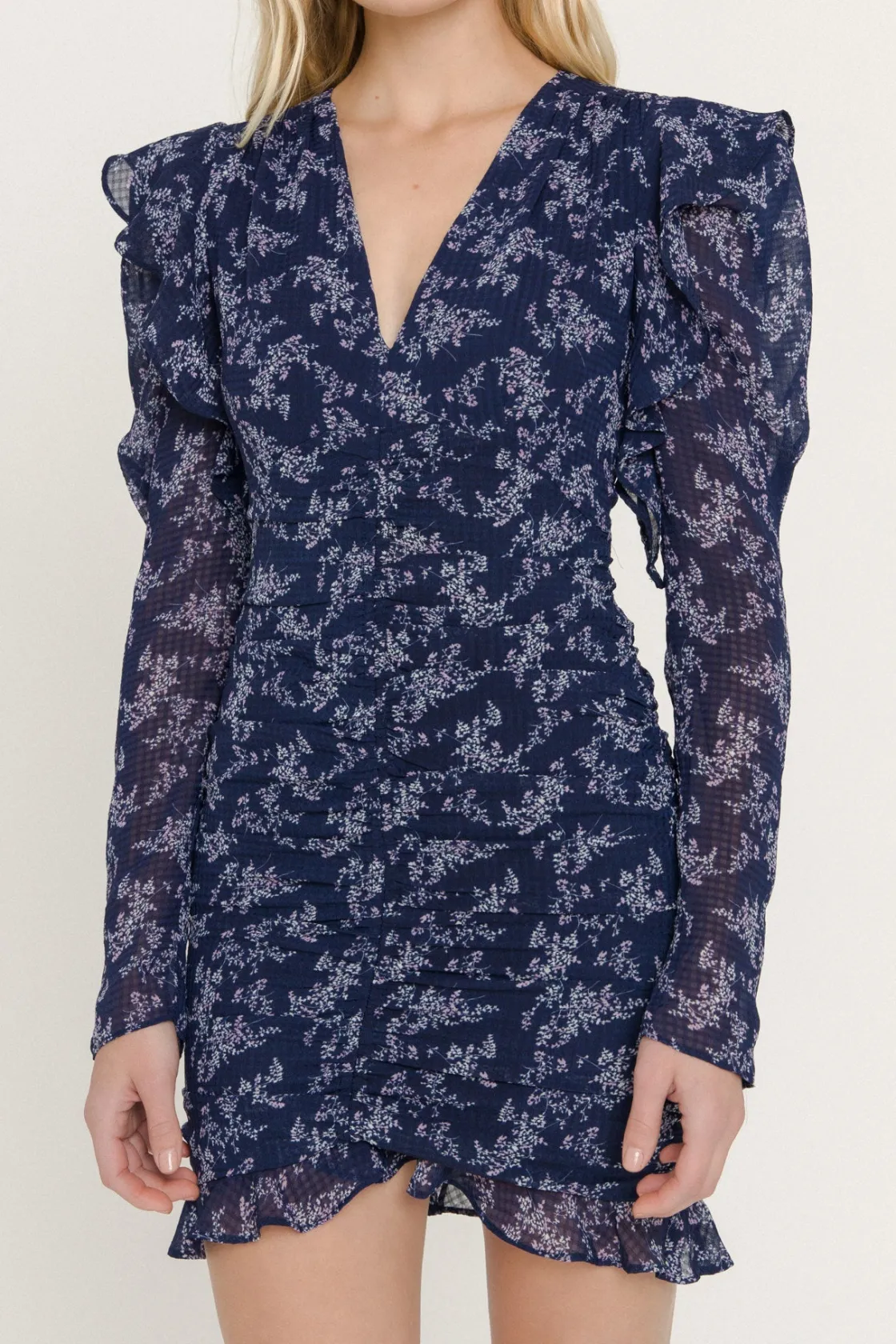 endless_rose__floral_ruch_0-1.webp ENDLESS ROSE Tops*- Floral Ruched Mini Dress NAVY