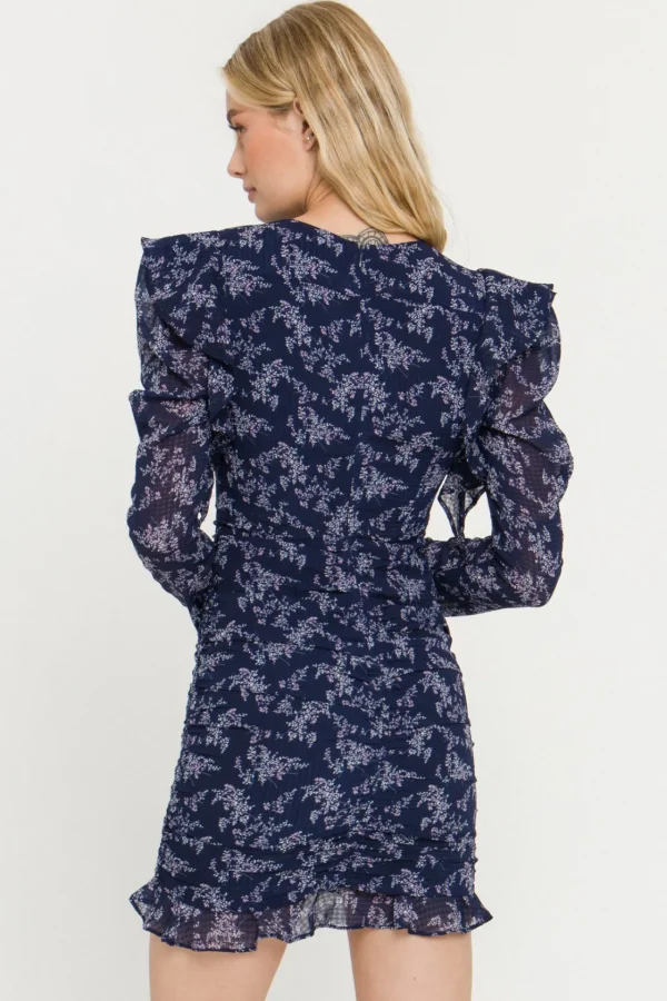 ENDLESS ROSE Tops*- Floral Ruched Mini Dress NAVY