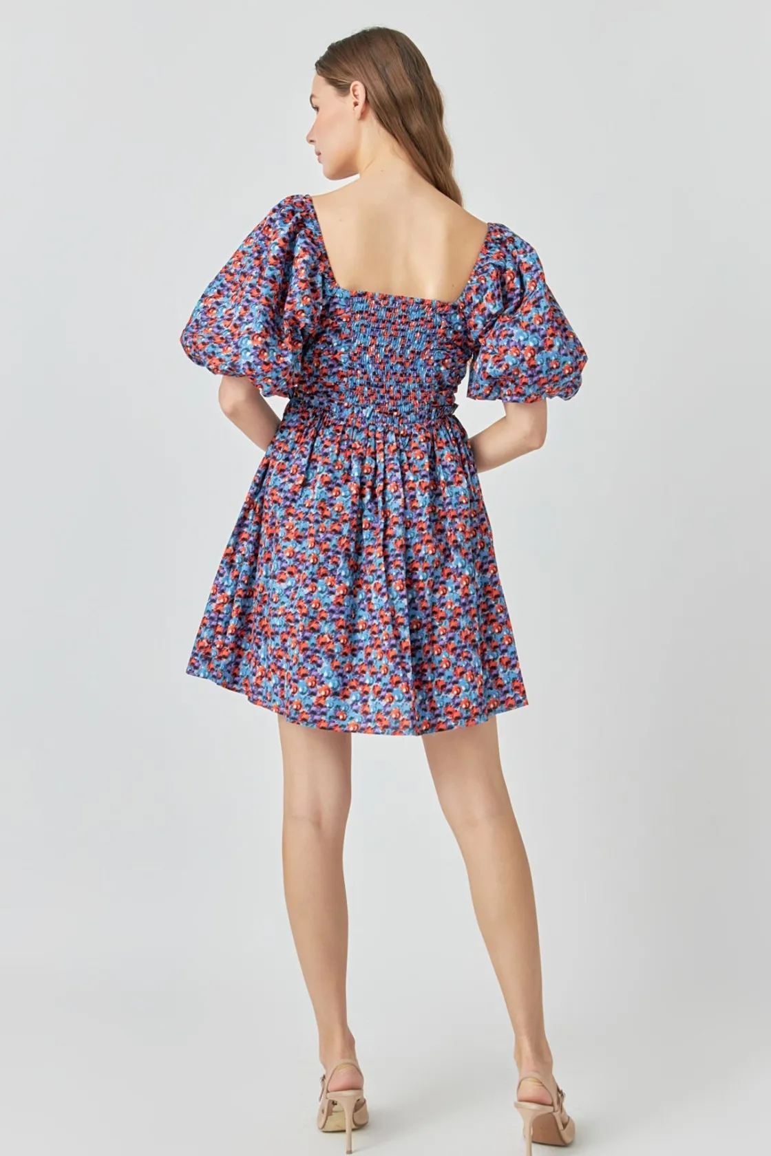 endless_rose__floral_ruch_2.webp ENDLESS ROSE Tops*- Floral Ruched Poplin Mini Dress BLUE/PURPLE