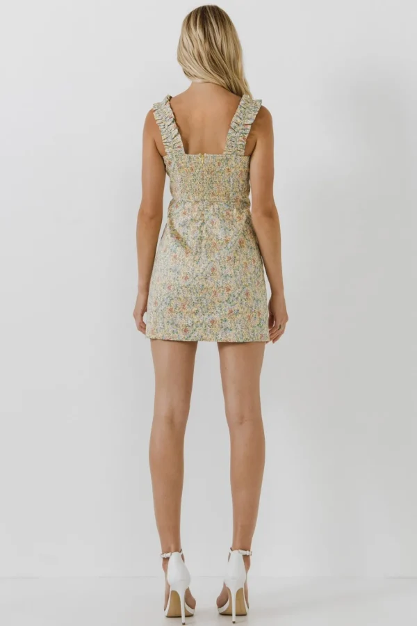 ENDLESS ROSE Tops*- Floral Ruffle Sleeve Mini Dress YELLOWMULTI