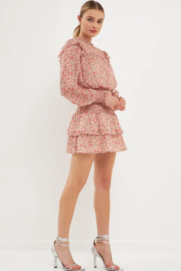 ENDLESS ROSE Tops*- Floral Stripe Chiffon Dress PINKMULTI