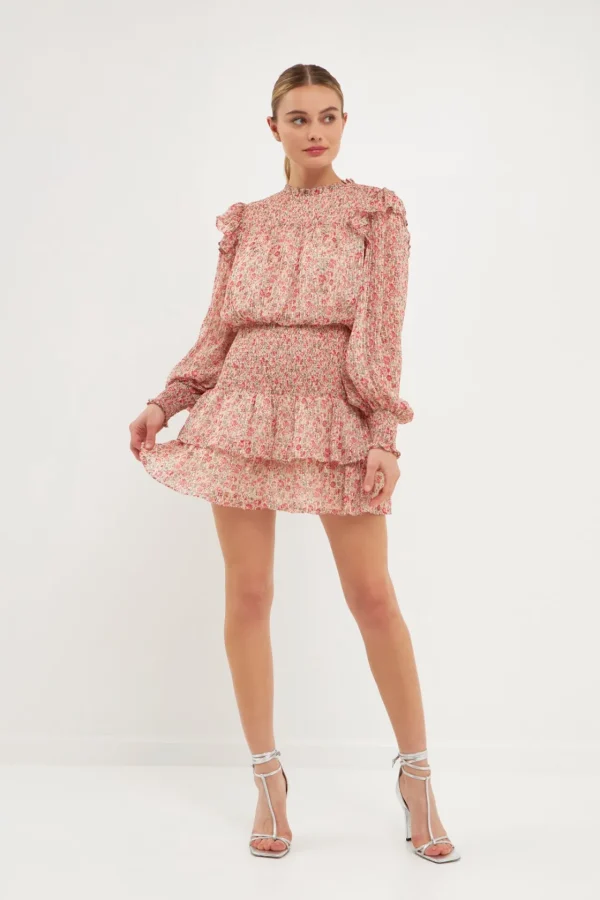 ENDLESS ROSE Tops*- Floral Stripe Chiffon Dress PINKMULTI