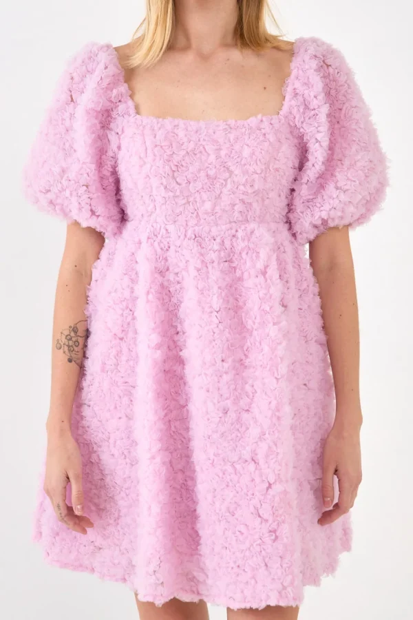 ENDLESS ROSE Tops*- Floral Trim Fabric Back Tie Detail Mini Dress LILAC