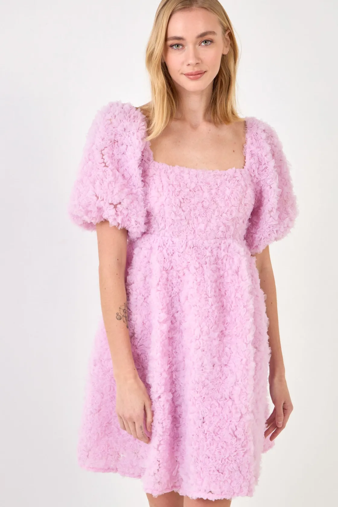 endless_rose__floral_trim_3.webp ENDLESS ROSE Tops*- Floral Trim Fabric Back Tie Detail Mini Dress LILAC