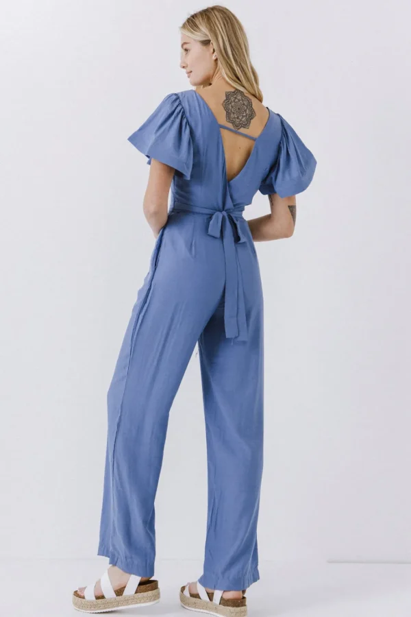 ENDLESS ROSE Tops | One Pieces*- Flounce Sleeve Jumpsuit BLUE