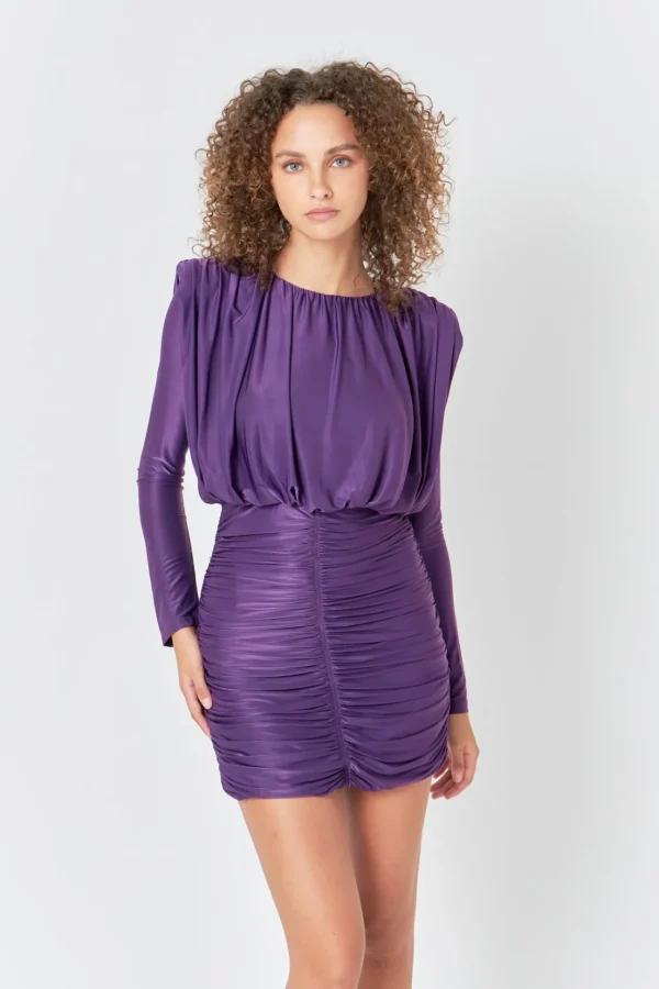 ENDLESS ROSE Tops*- Fluid Shoulder Pad Mini Dress