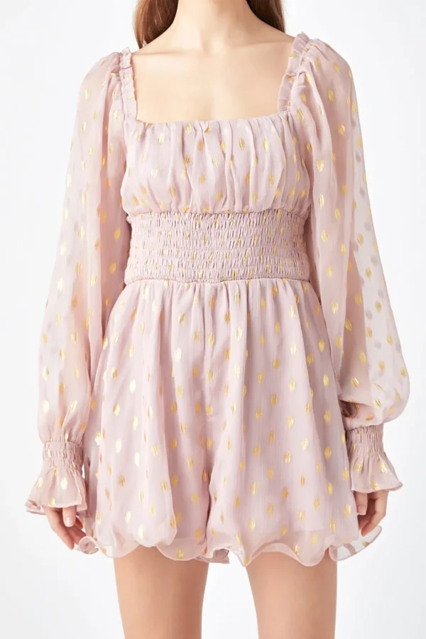 ENDLESS ROSE Tops*- Foiled Dot Long Sleeves Romper DUSTYPINK