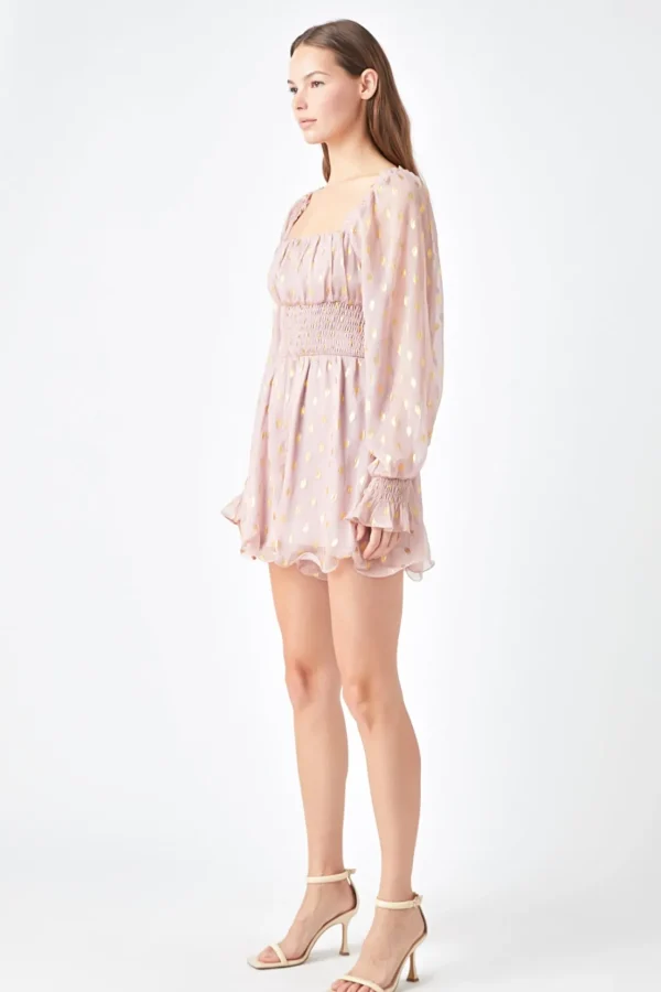 ENDLESS ROSE Tops*- Foiled Dot Long Sleeves Romper DUSTYPINK