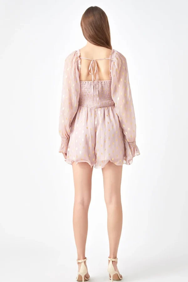 ENDLESS ROSE Tops*- Foiled Dot Long Sleeves Romper DUSTYPINK