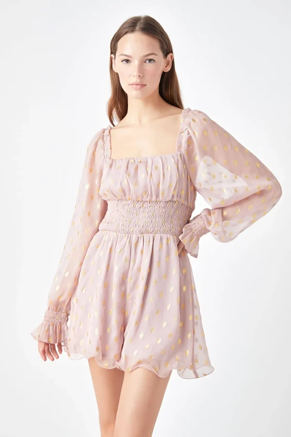 ENDLESS ROSE Tops*- Foiled Dot Long Sleeves Romper DUSTYPINK