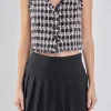 ENDLESS ROSE Tops*- Fringed Tweed Vest BLACK/PINK