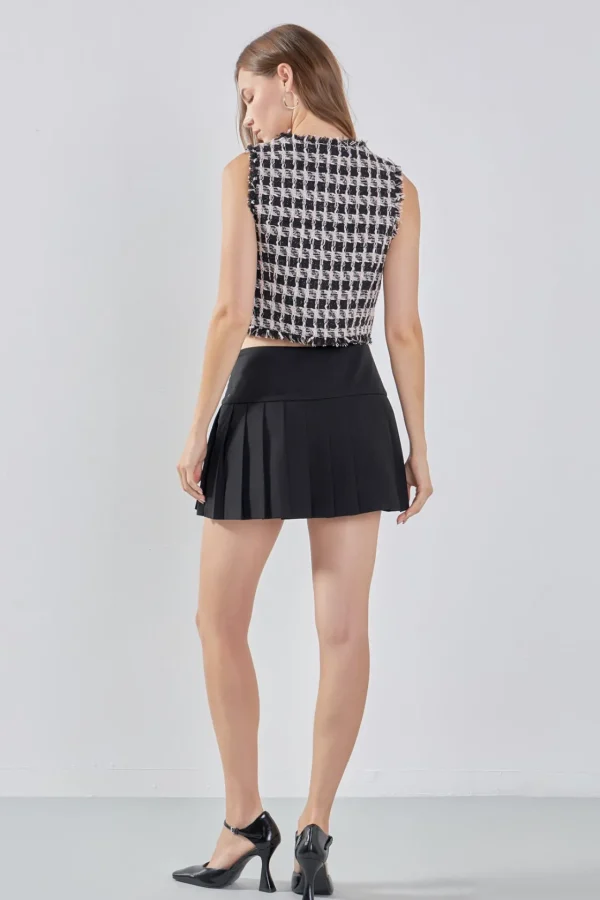 ENDLESS ROSE Tops*- Fringed Tweed Vest BLACK/PINK