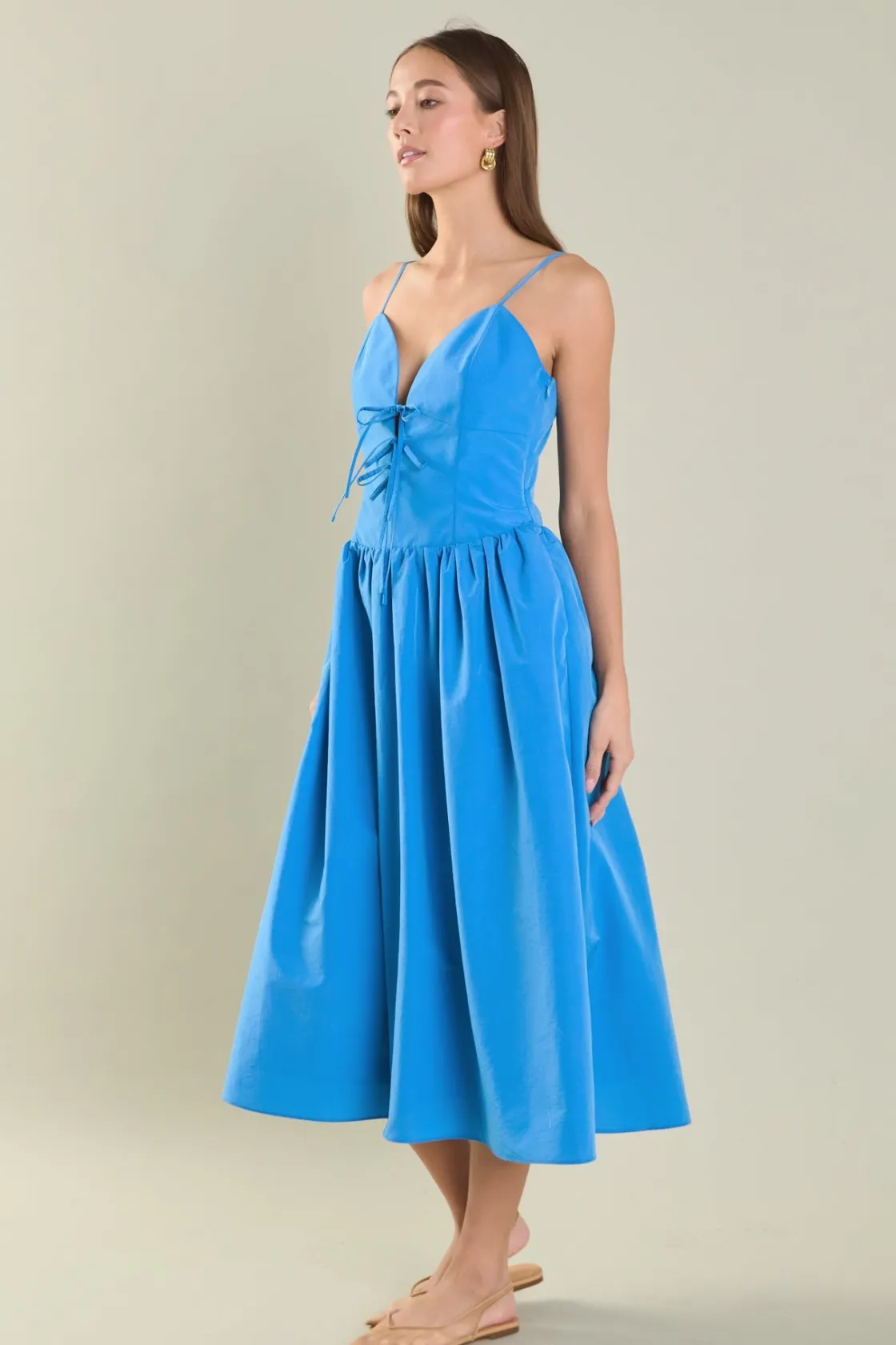 endless_rose__front_ties__1.webp ENDLESS ROSE Tops*- Front Ties Midi Dress CORNFLOWER