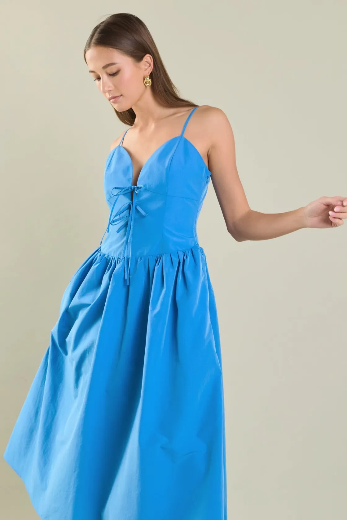 endless_rose__front_ties__3.webp ENDLESS ROSE Tops*- Front Ties Midi Dress CORNFLOWER