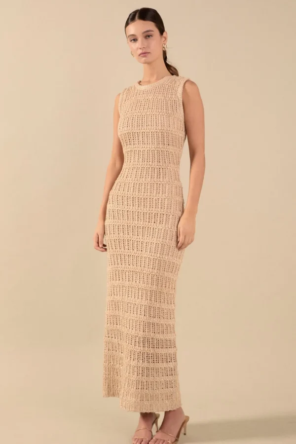 ENDLESS ROSE Tops*- Gigi Sequins Knit Maxi Dress GOLD