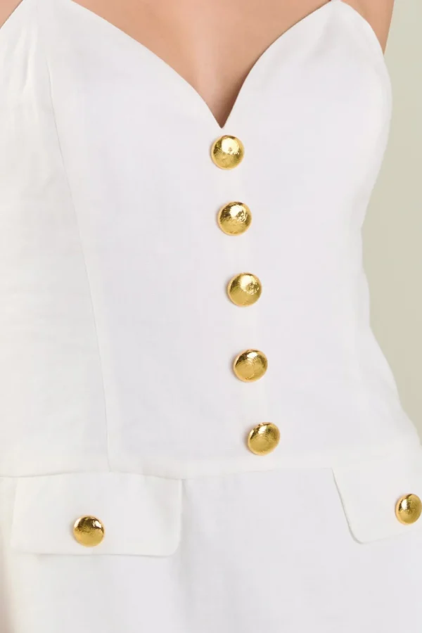 ENDLESS ROSE Tops*- Gold Buttons Linen Midi Dress IVORY