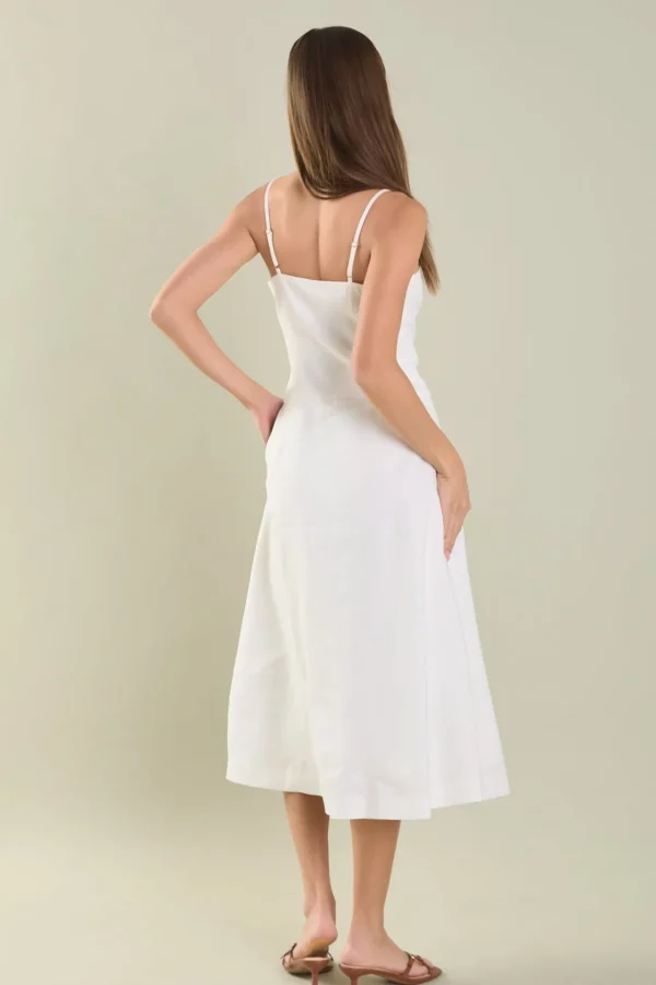 ENDLESS ROSE Tops*- Gold Buttons Linen Midi Dress IVORY