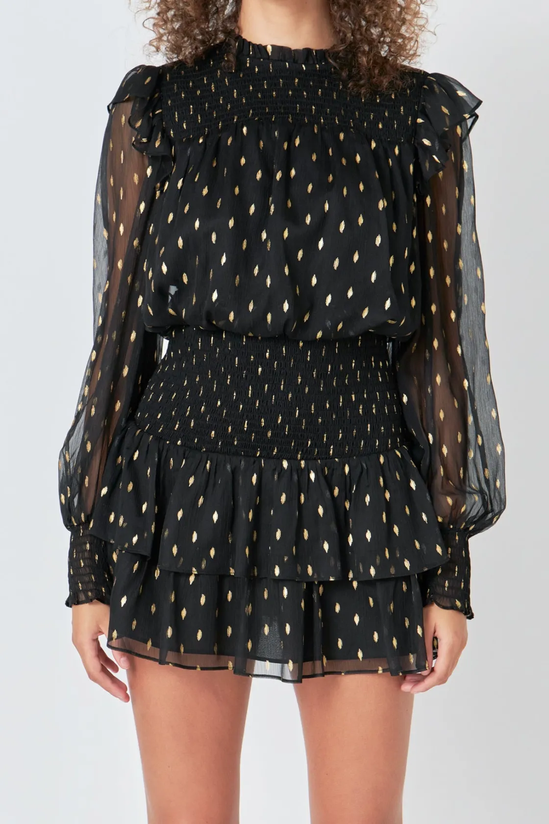 endless_rose__gold_dot_pr_0.webp ENDLESS ROSE Tops*- Gold Dot Printed Mini Dress BLACK