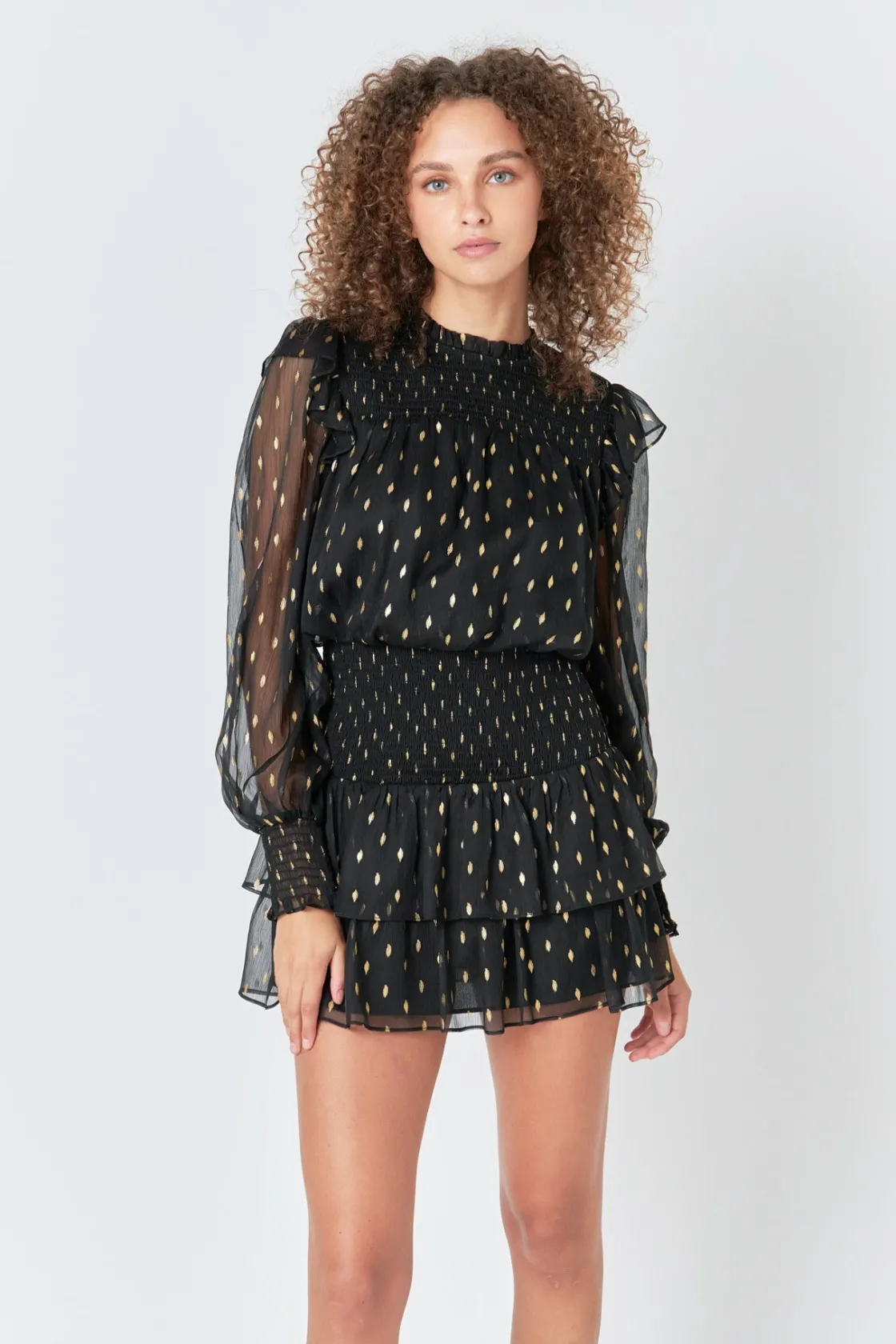 endless_rose__gold_dot_pr_3.webp ENDLESS ROSE Tops*- Gold Dot Printed Mini Dress BLACK