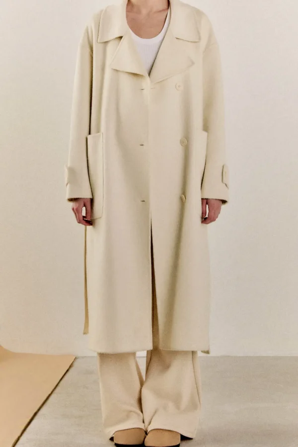 ENDLESS ROSE Tops*- Handmade Wool Blend Belted Trench Maxi Coat CREAM