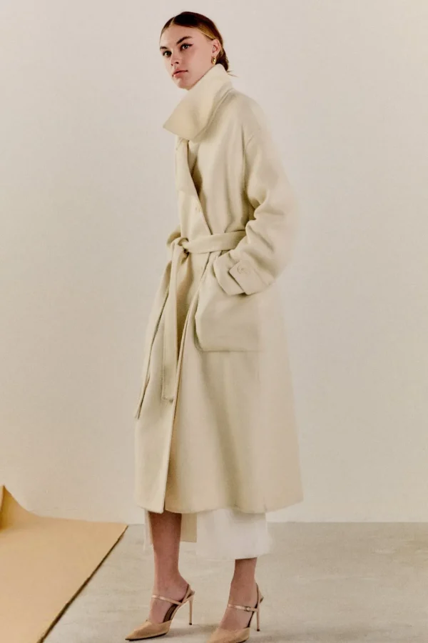 ENDLESS ROSE Tops*- Handmade Wool Blend Belted Trench Maxi Coat CREAM