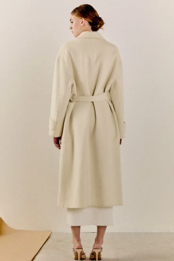 ENDLESS ROSE Tops*- Handmade Wool Blend Belted Trench Maxi Coat CREAM