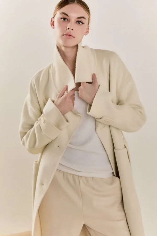 ENDLESS ROSE Tops*- Handmade Wool Blend Belted Trench Maxi Coat CREAM