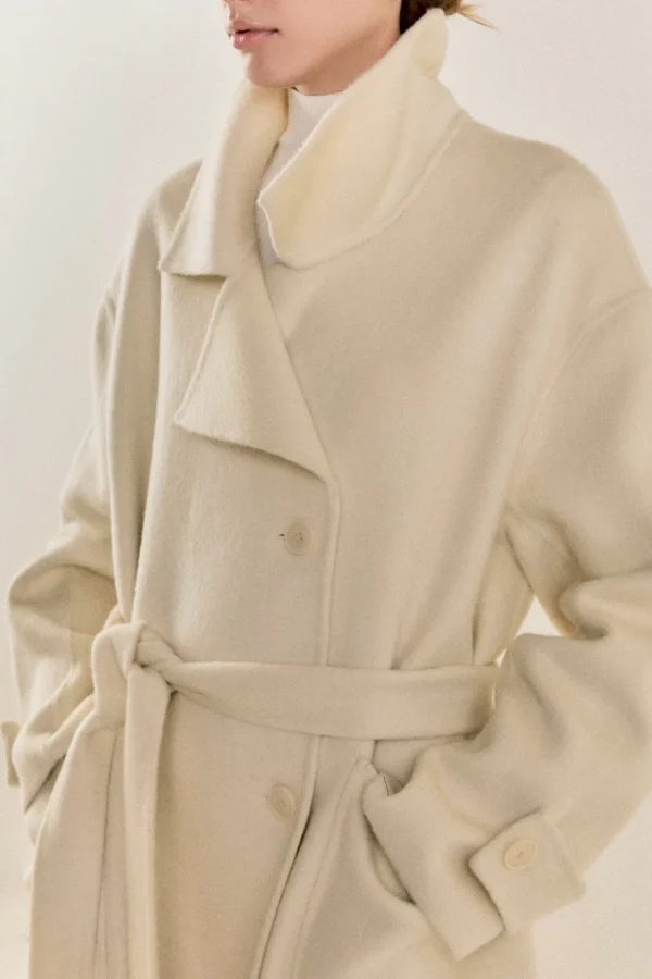 ENDLESS ROSE Tops*- Handmade Wool Blend Belted Trench Maxi Coat CREAM