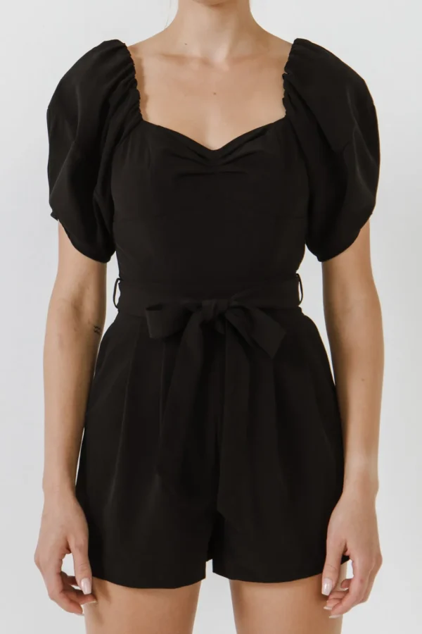 ENDLESS ROSE Tops*- Heart Neckline Romper BLACK