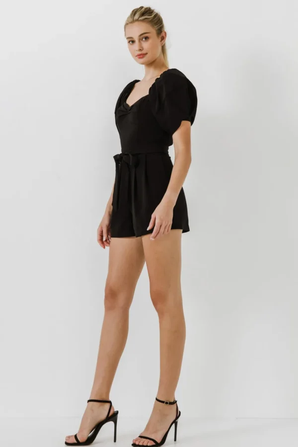 ENDLESS ROSE Tops*- Heart Neckline Romper BLACK