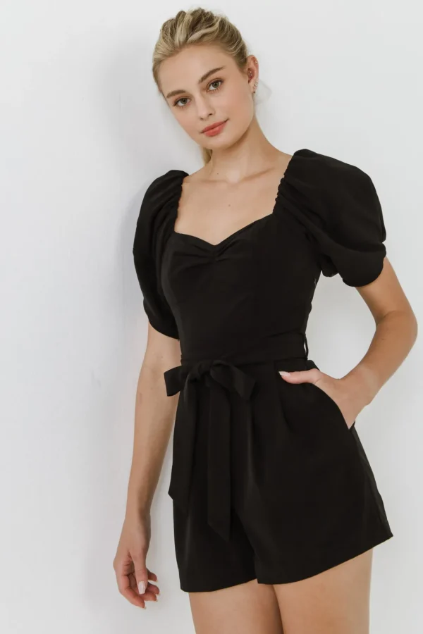 ENDLESS ROSE Tops*- Heart Neckline Romper BLACK