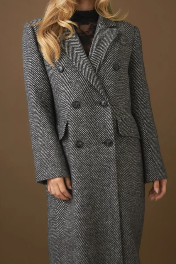 ENDLESS ROSE Tops*- Herringbone Double Breasted Coat BLACK/WHITE