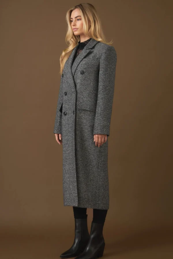 ENDLESS ROSE Tops*- Herringbone Double Breasted Coat BLACK/WHITE