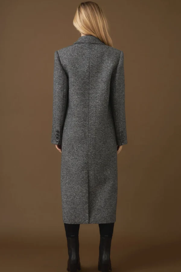 ENDLESS ROSE Tops*- Herringbone Double Breasted Coat BLACK/WHITE