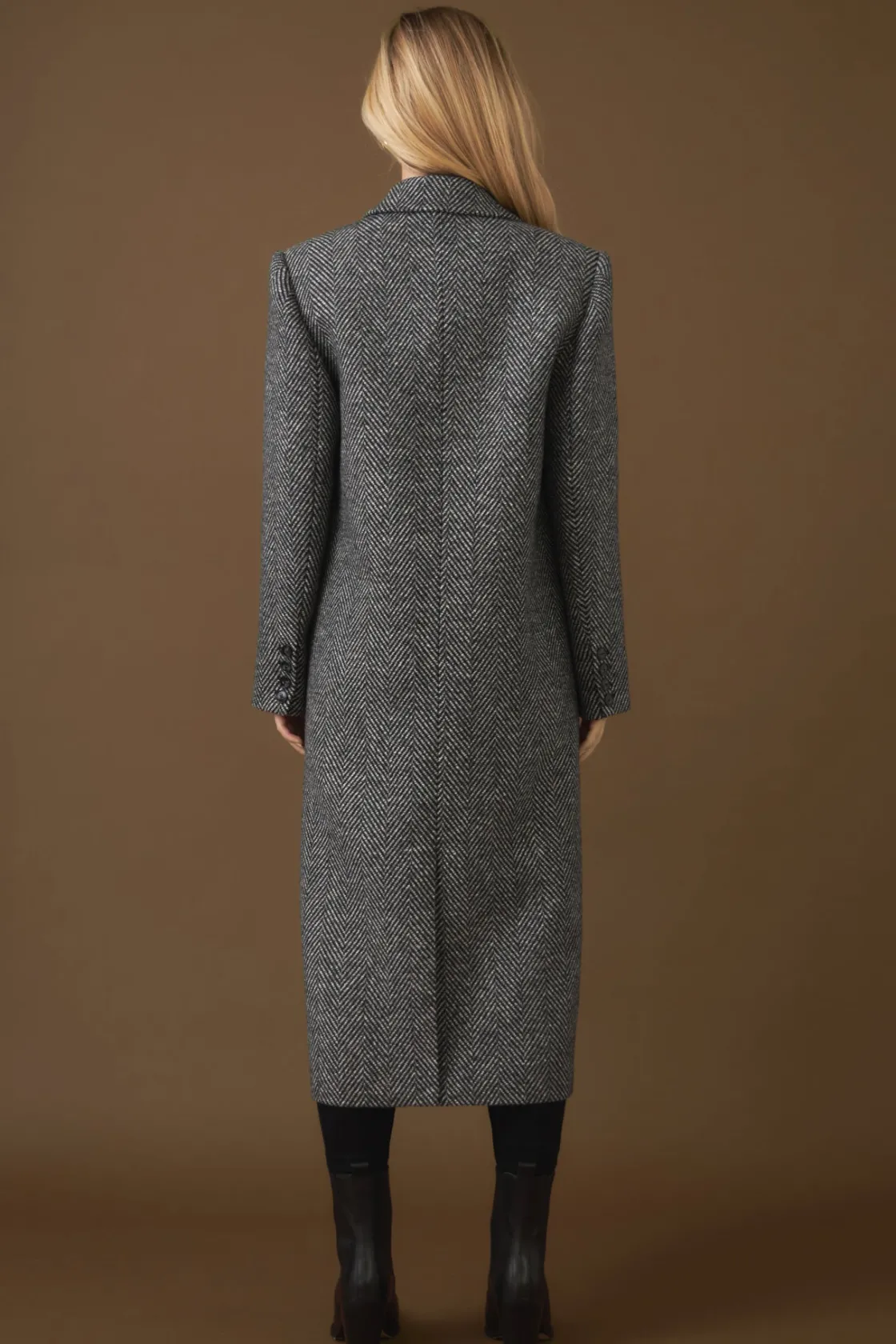 endless_rose__herringbone_2.webp ENDLESS ROSE Tops*- Herringbone Double Breasted Coat BLACK/WHITE