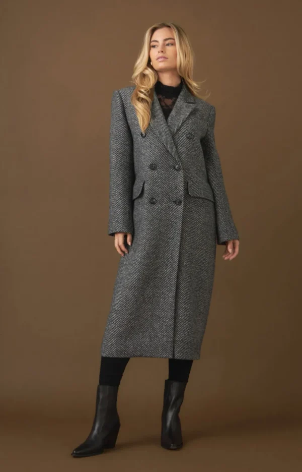 ENDLESS ROSE Tops*- Herringbone Double Breasted Coat BLACK/WHITE