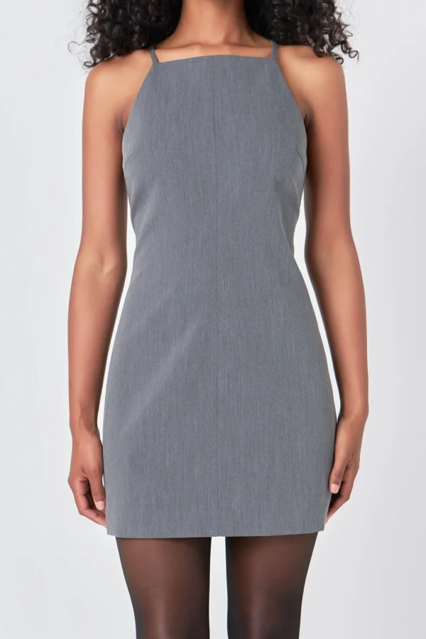 ENDLESS ROSE Tops*- High Neck Fitted Mini Dress GREY
