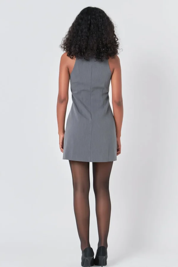 ENDLESS ROSE Tops*- High Neck Fitted Mini Dress GREY
