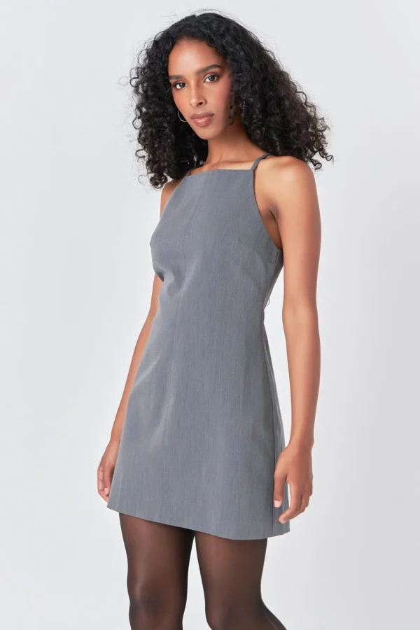 ENDLESS ROSE Tops*- High Neck Fitted Mini Dress GREY