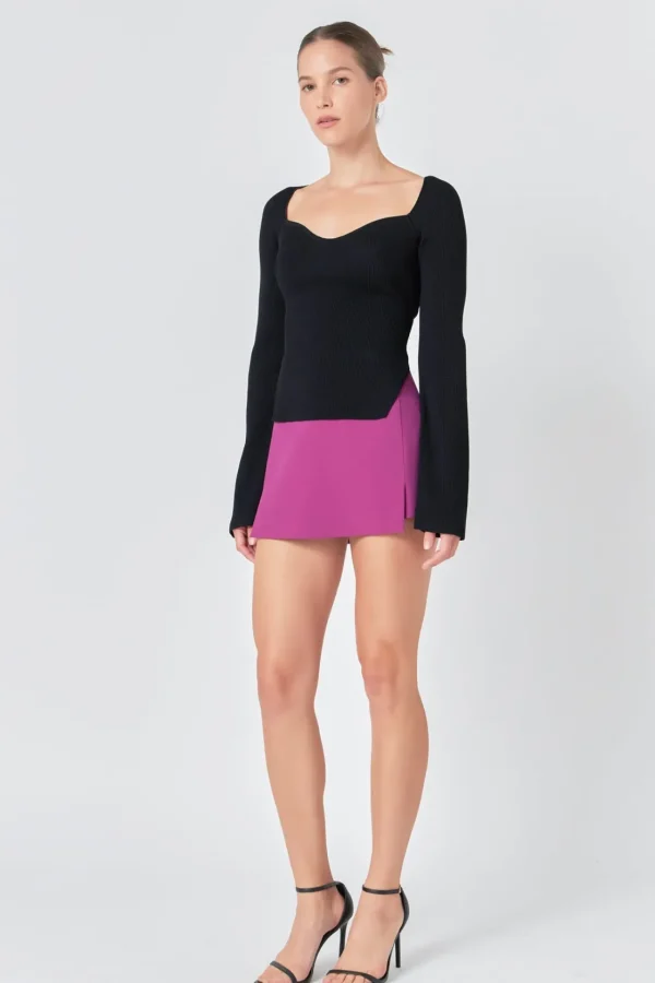ENDLESS ROSE Tops*- High Waisted Slit Hem Mini Skort