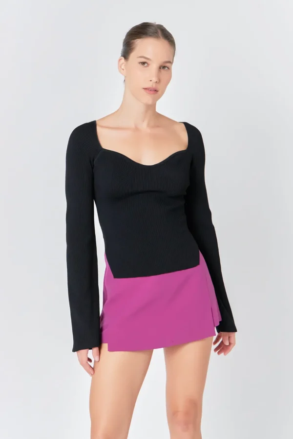 ENDLESS ROSE Tops*- High Waisted Slit Hem Mini Skort