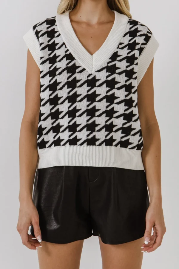 ENDLESS ROSE Tops*- Houndstooth Sweater Vest CREAM