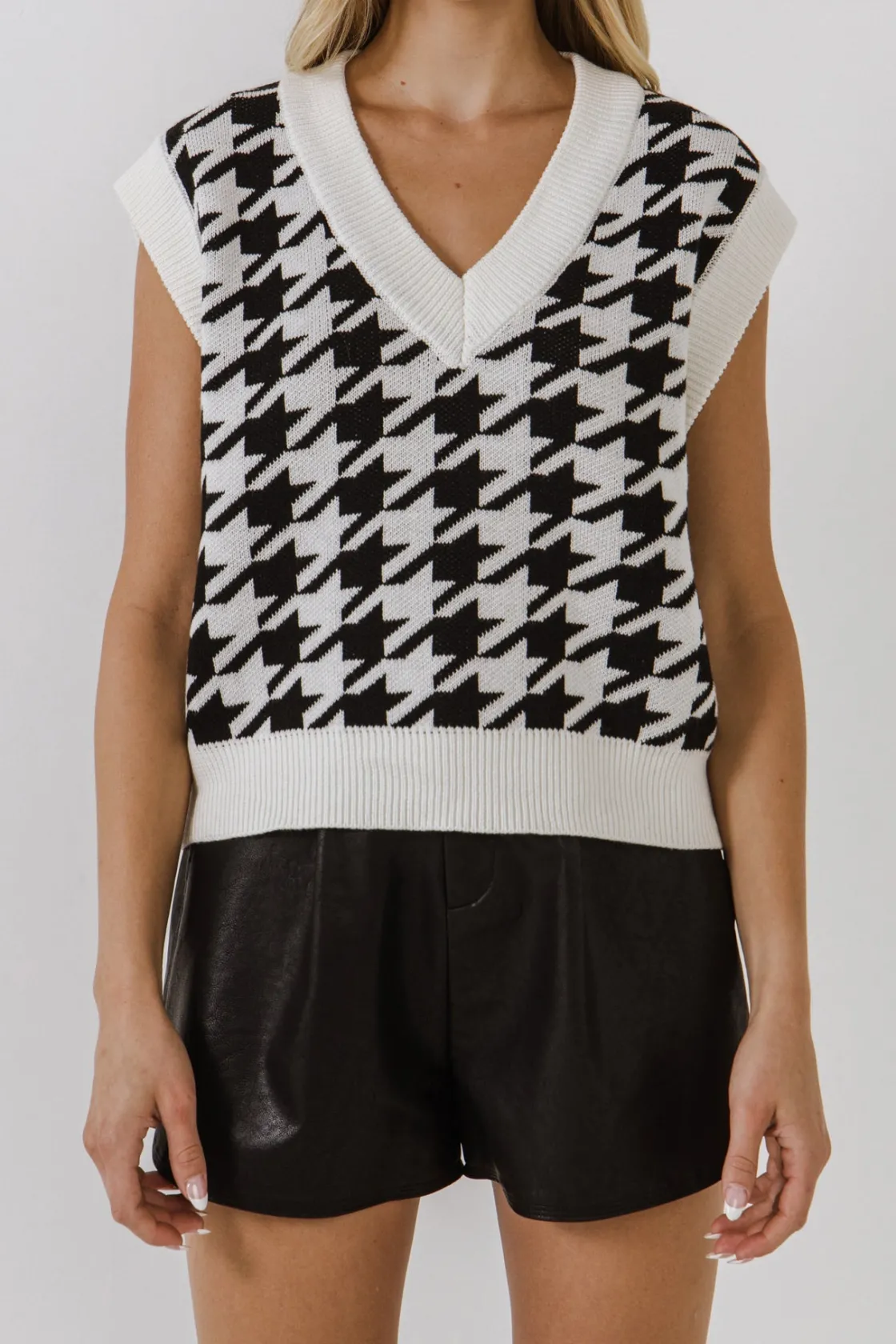 endless_rose__houndstooth_0.webp ENDLESS ROSE Tops*- Houndstooth Sweater Vest CREAM