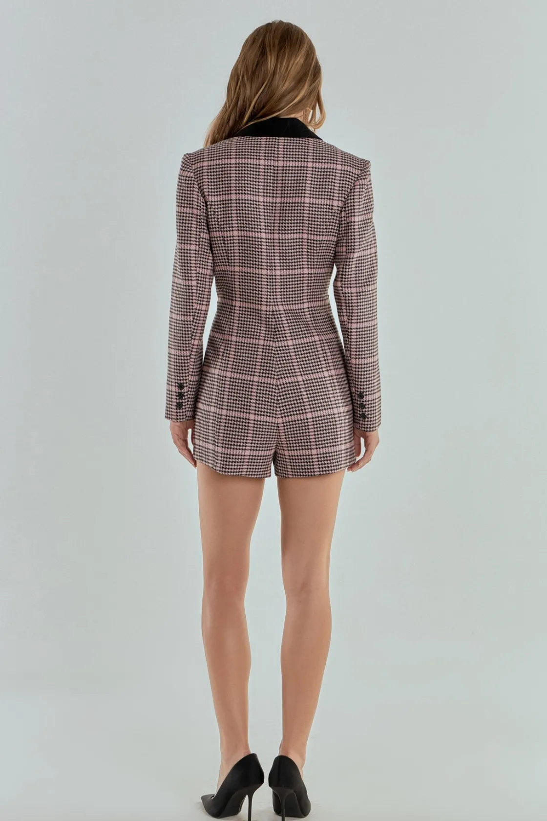 endless_rose__houndstooth_2-1.webp ENDLESS ROSE Tops*- Houndstooth Contrast Romper PINKMULTI