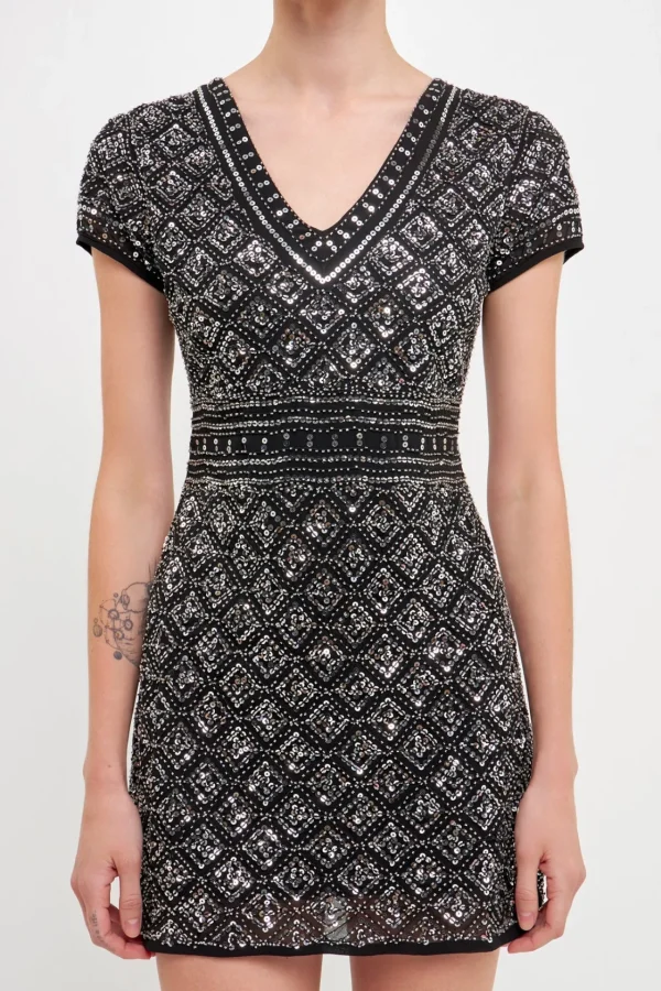 ENDLESS ROSE Tops*- Jewel Embellished Mini Dress BLACK