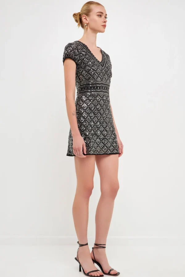 ENDLESS ROSE Tops*- Jewel Embellished Mini Dress BLACK