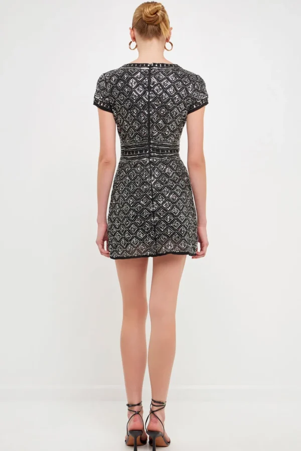 ENDLESS ROSE Tops*- Jewel Embellished Mini Dress BLACK