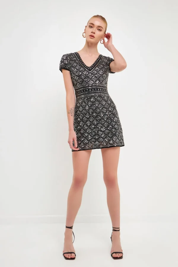 ENDLESS ROSE Tops*- Jewel Embellished Mini Dress BLACK