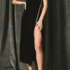 ENDLESS ROSE Tops*- Jewel Trim Maxi Velvet Dress BLACK